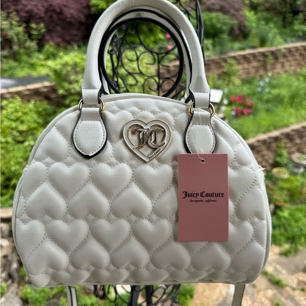 Juicy Couture‎ Flawless Dome Satchel Heart Quilt White Handbag 11JCCLFJC-HWT NEW